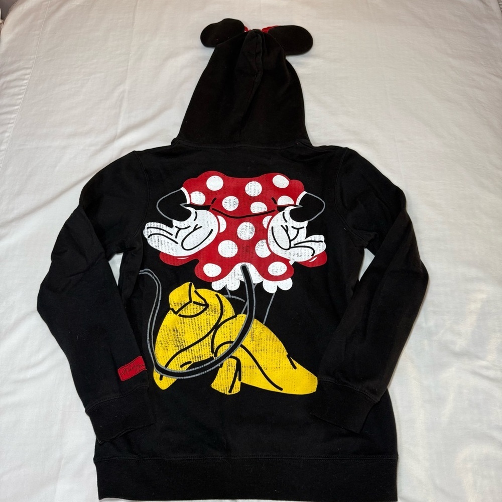 Disney Parks Minnie Mouse Hoodie Sweatshirt Ears Bow Women's Size Medium Graphic - Picture 8 of 8